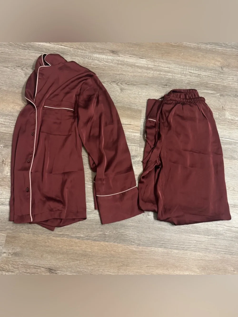 H&M Satin Pajama Set in Burgundy